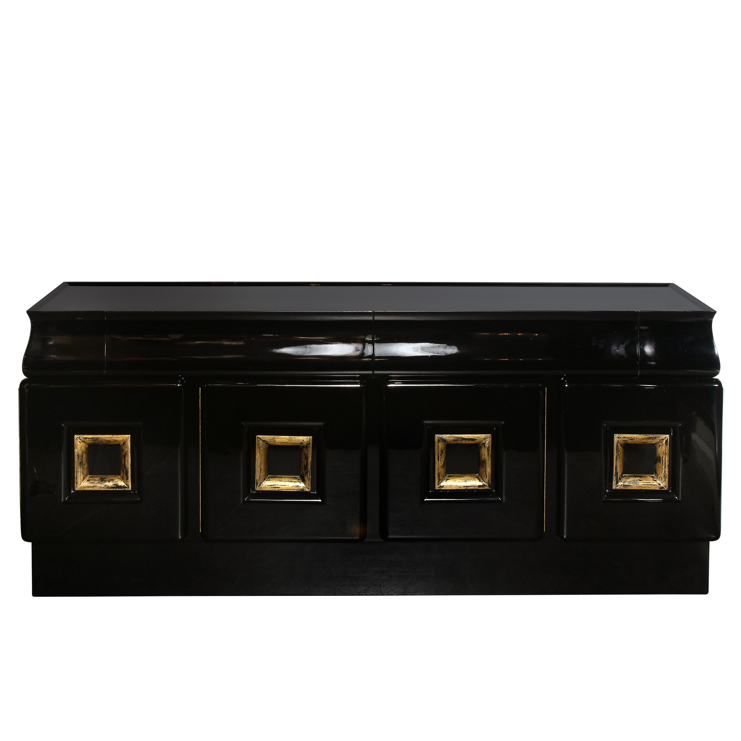 Signed James Mont Sideboard in Black Lacquer with Gilded Wood